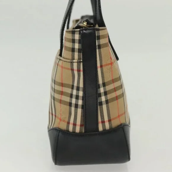 BURBERRY Nova Check Hand Bag Canvas Beige Gold Auth th6248
